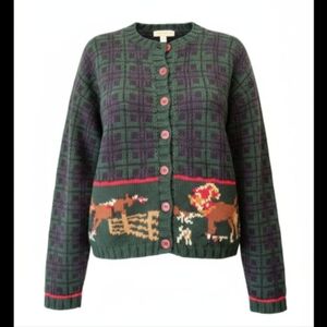VTG Brooks Brothers Equestrian Print Windowpane Button-up Knit Cardigan Sz XS 